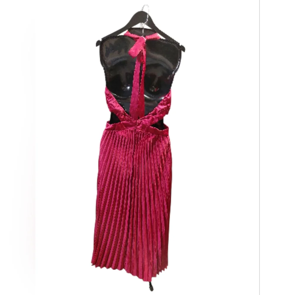 Pleated Halter Maxi Dress in Berry